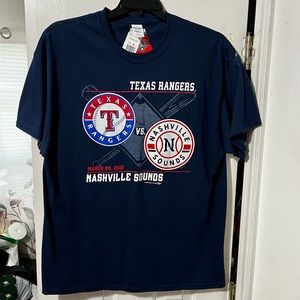 Texas Rangers vs Nashville Sound Logo MLB Preseason Game Men’s T-Shirt XL